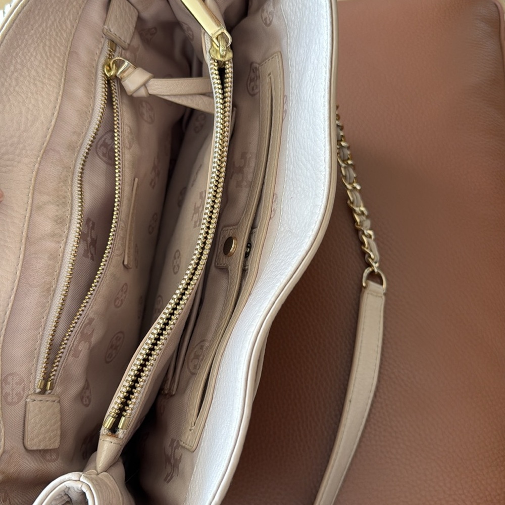 Tory Burch Tan Leather Shoulder Bag， naked pink - Picture 6 of 7